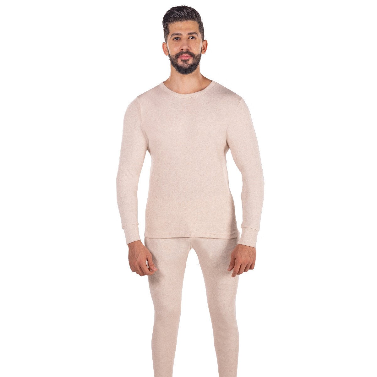 بجامة دروش  رجالي كم طويل بيج فاتح