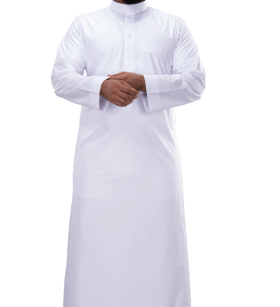 ثوب دروش رجالي قبة كيرف أبيض سادة